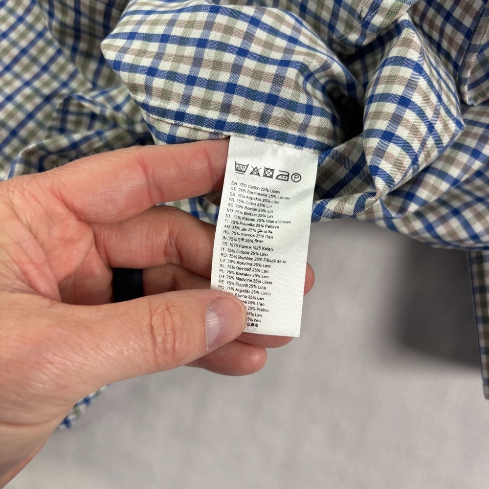 Eton Shirt Mens Medium Plaid Contemporary Button Up Cotton Linen Blend - Picture 7 of 9